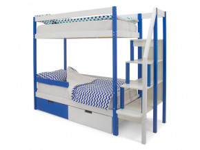 Двухъярусная кровать Svogen с ящиками и бортиком сине-белый в Сургуте - surgut.magazinmebel.ru | фото - изображение 1