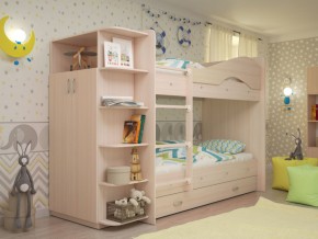 Кровать 2-х ярусная Мая с ящиками и шкафом на латофлексах млечный дуб в Сургуте - surgut.magazinmebel.ru | фото - изображение 1