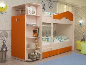 Кровать 2-х ярусная Мая с ящиками и шкафом на латофлексах оранж в Сургуте - surgut.magazinmebel.ru | фото - изображение 1