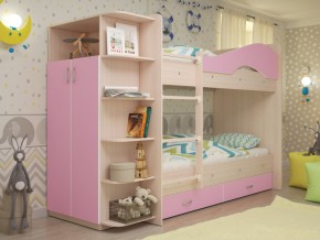 Кровать 2-х ярусная Мая с ящиками и шкафом на латофлексах розовый в Сургуте - surgut.magazinmebel.ru | фото