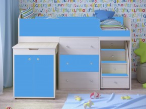 Кровать чердак Малыш 80х180 Дуб молочный, Голубой в Сургуте - surgut.magazinmebel.ru | фото
