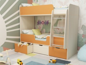 Кровать двухъярусная Малыш двойняшка дуб молочный-оранжевый в Сургуте - surgut.magazinmebel.ru | фото - изображение 1