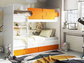 Кровать двухъярусная Тетрис латы с бортиками белый-оранжевый в Сургуте - surgut.magazinmebel.ru | фото