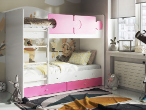Кровать двухъярусная Тетрис латы с бортиками белый-розовый в Сургуте - surgut.magazinmebel.ru | фото - изображение 1