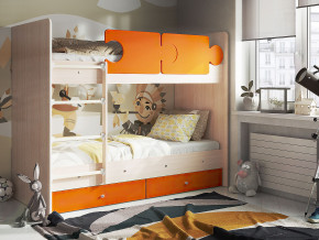 Кровать двухъярусная Тетрис латы с бортиками дуб млечный-оранжевый в Сургуте - surgut.magazinmebel.ru | фото