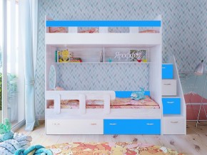 Кровать двухъярусная Юниор 1 винтерберг-белый с голубым в Сургуте - surgut.magazinmebel.ru | фото