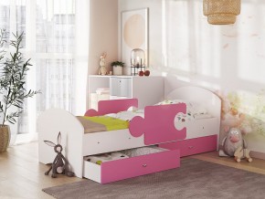 Кровать Мозаика с ящиком и бортиками на ламелях белый-розовый в Сургуте - surgut.magazinmebel.ru | фото